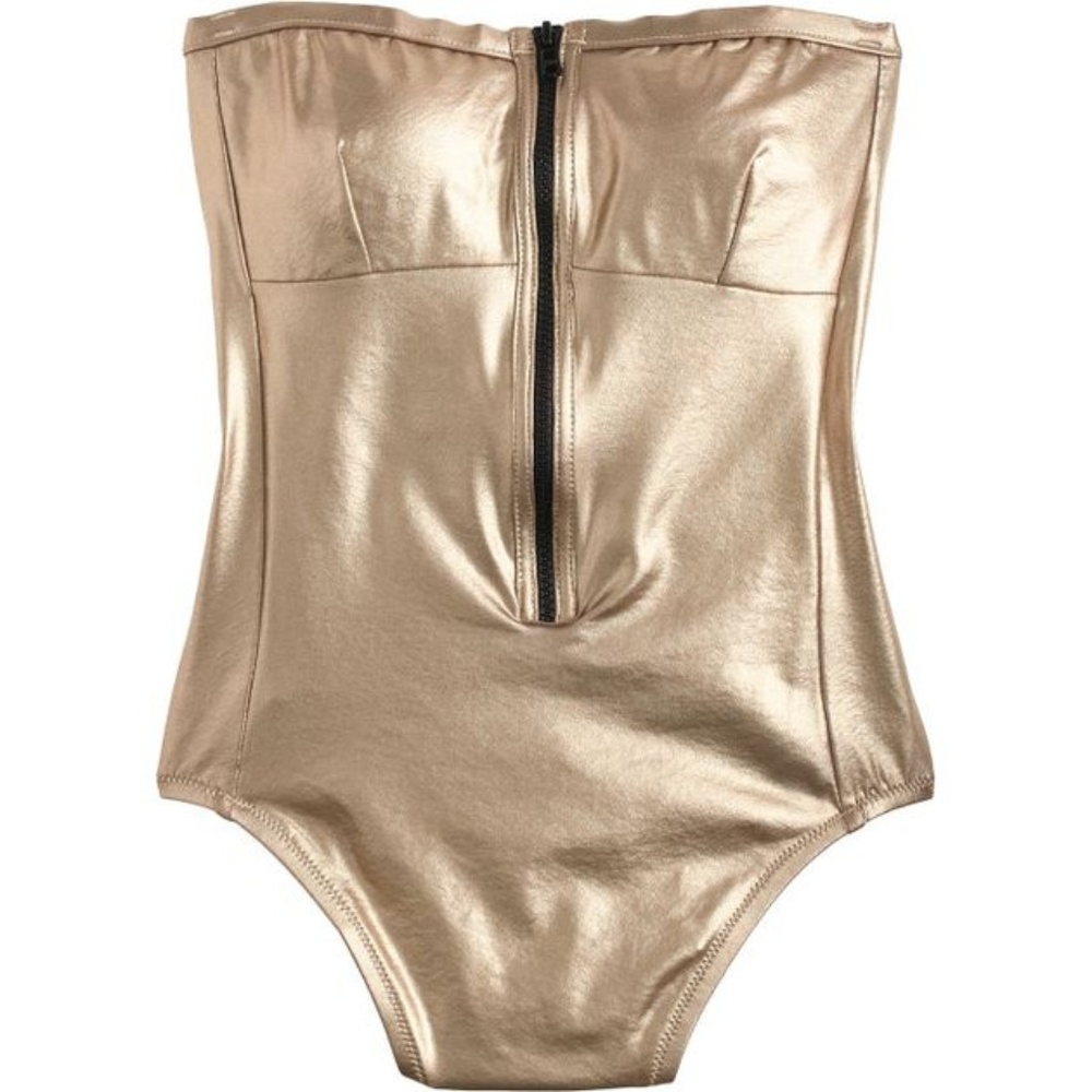 J. Crew gold Zip-front One-piece Swimsuit - Picture 1 of 5